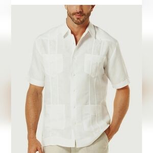 Cubavera Men's Short-Sleeve Embroidered Guayabera Shirt Beige Size M
